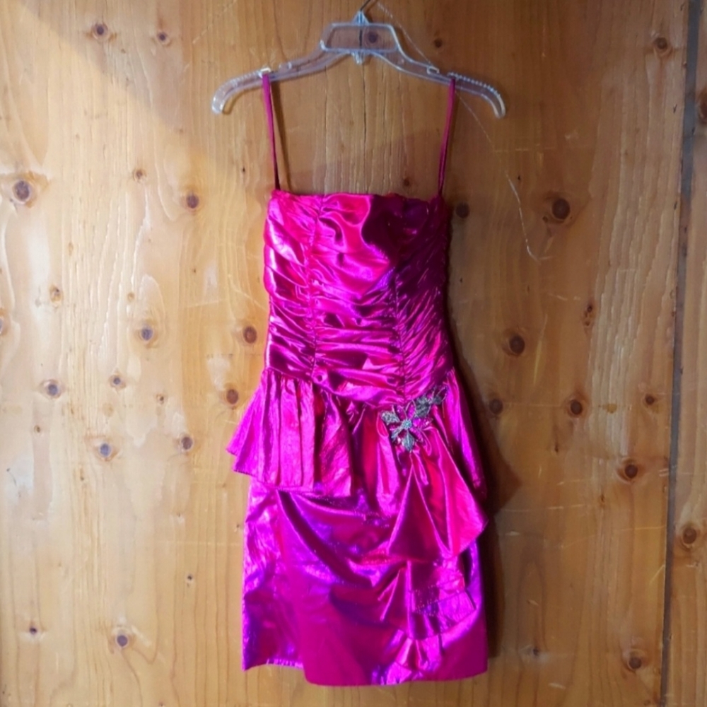 Prestige Vintage Magenta Rooched Metallic Embellished Strapless Dress